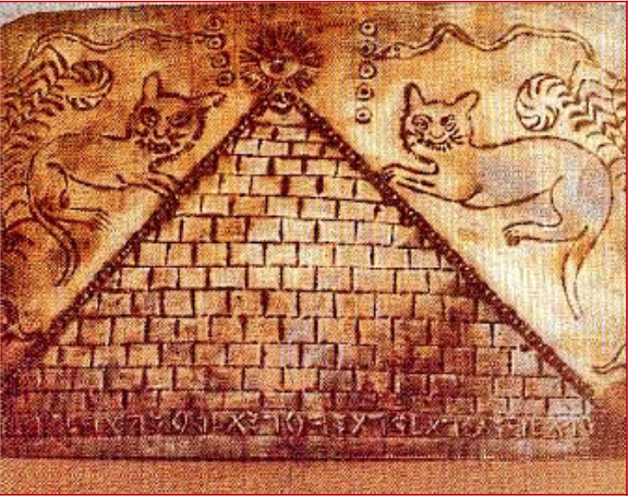 Coleccion padre crespi en oro piramide con felinos y serpientes